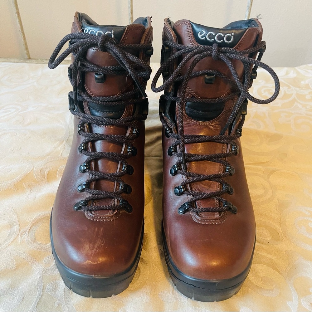 ECCO OFFROAD Brown Leather Boots 44 EU/10 US Waterproof Goretex Lace Up - Picture 2 of 9